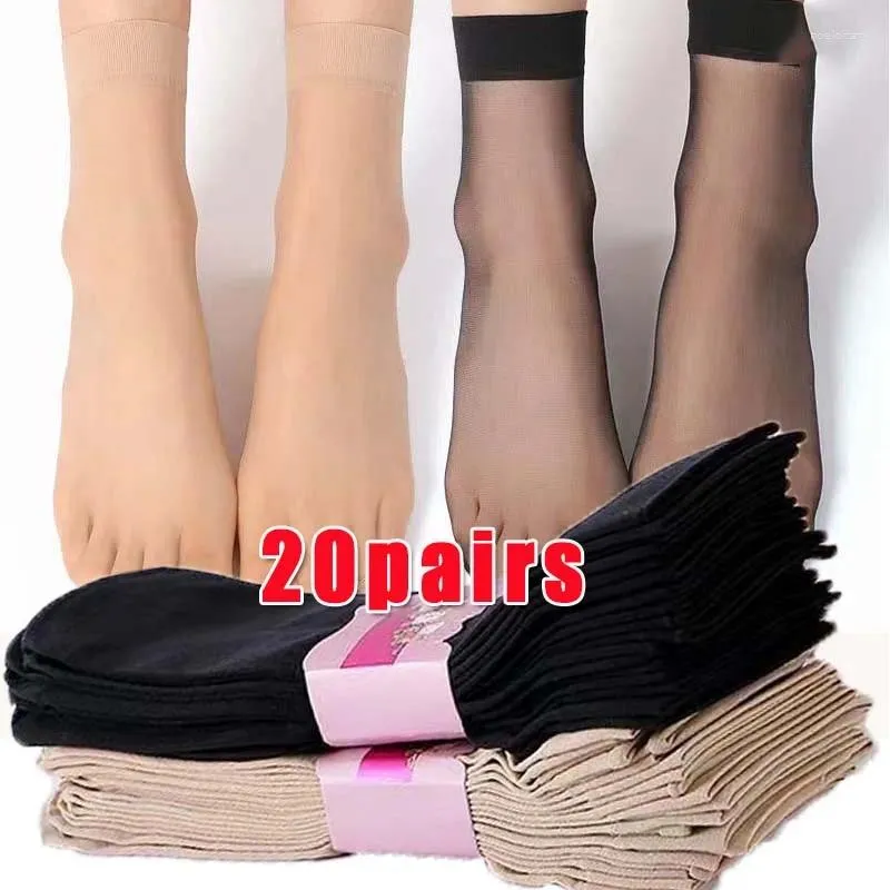 Chaussettes de femmes 20 paires transparentes minces pour la couleur de peau en nylon femelle féminine l'été courte chauque élastique meias