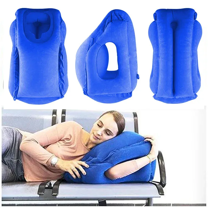枕の群れインフレータブルエアクッショントラベルピローヘッドレストあごサポート飛行機の車のオフィスレストネックマップ枕のクッション