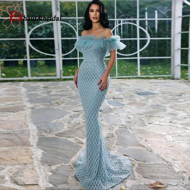 Party Dresses Elegant Light Blue Mermaid Beads Evening Night Dress For  Women Off The Shoulder Pearls Formal Prom Wedding Gowns from Dhgate Urban  Sexy Dresses - price 273.52