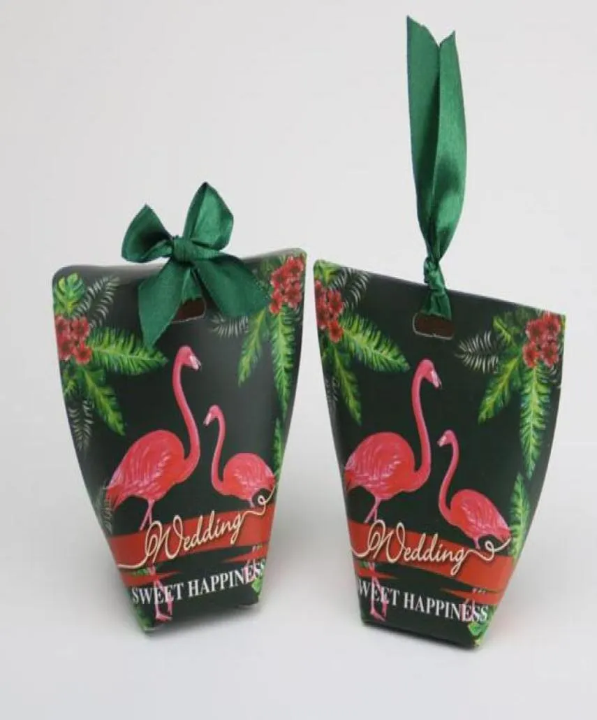 Ślub Kraft Paper Torby Flamingo wydarzenie na Hawajskie prezenty imprezowe torby Opakowanie Candy Favours Pudełka Kniwne Dekoracja stolika Rose Green8598947