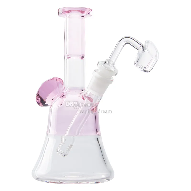 GB102 About 7.87 Inches Height Pink Glass Water Bong Dab Rig Smoking Pipe Bubbler 14mm Male Dome Bowl Down-stem Quartz Banger Nail 3 Models