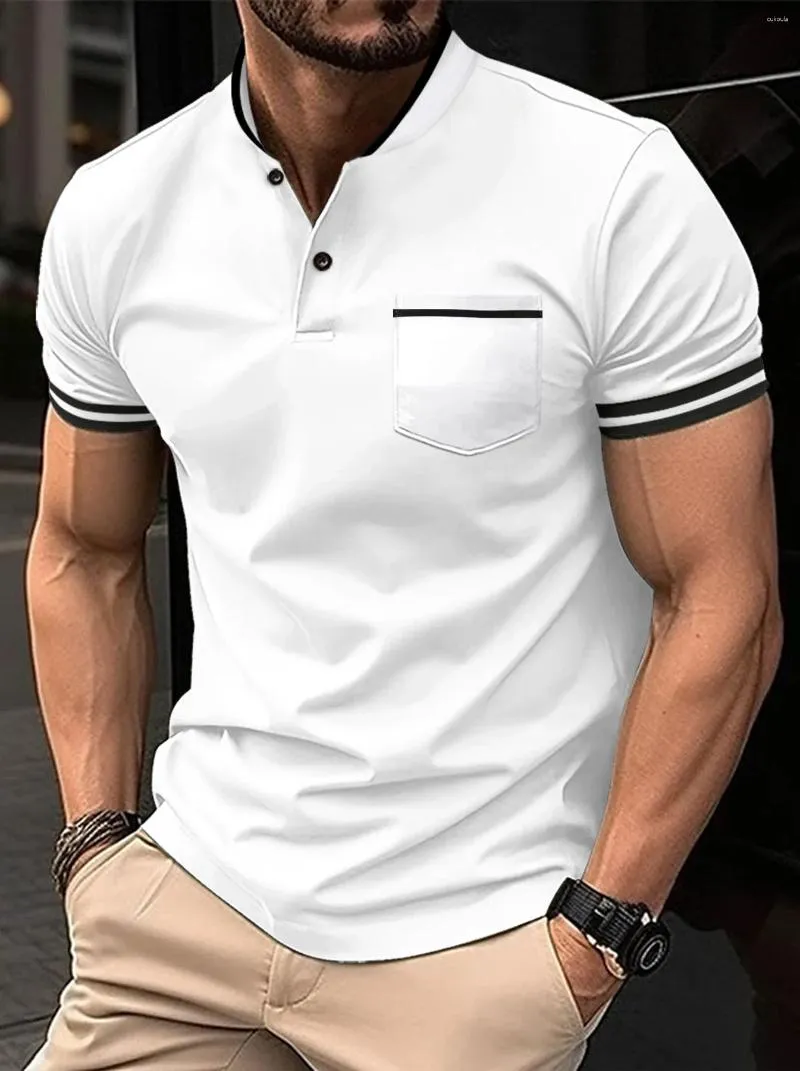 Men's Polos Men Breast-Pocket T-Shirt Business And Leisure POLO Shirt Summer Fashion Short Sleeve Clothes Solid Color