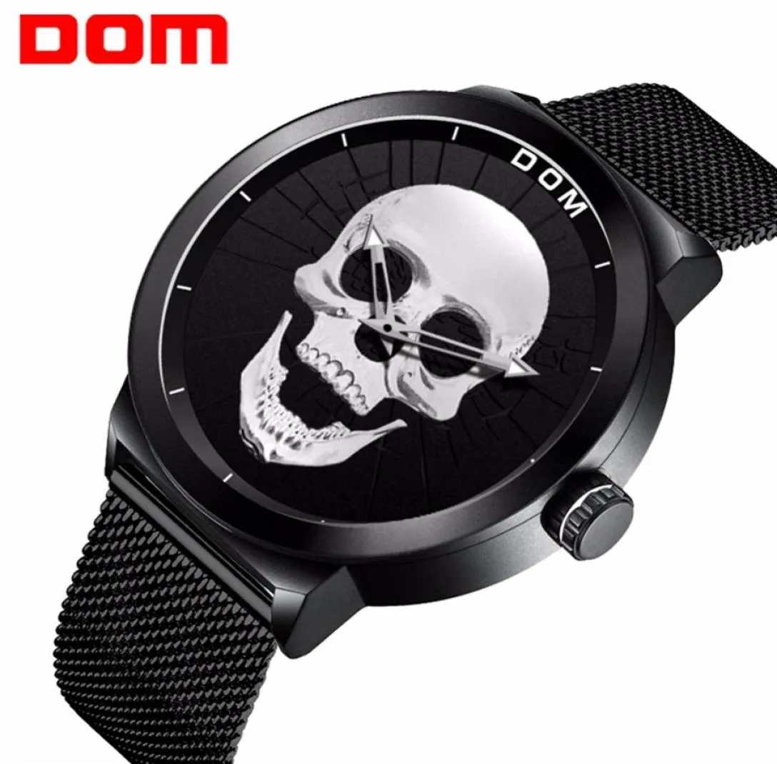 MEN039S Bekijk Dom Cool Bone Luxury Brand M1231 Creative Clock Black Male Watch Skull Style Quartz Men Watches Relogio Masculin5113611