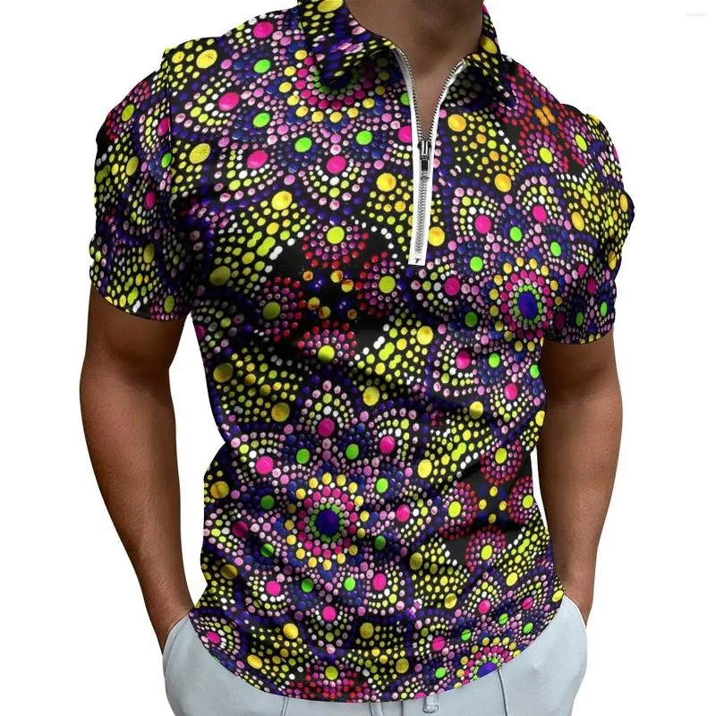 Erkekler Polos Retro Mandala Polo Gömlek Erkek Renkli Baskı Sıradan Gömlek Yaz Sokak Giyim Fermuar T-Shirts Kısa Kollu Özel Büyük Boy