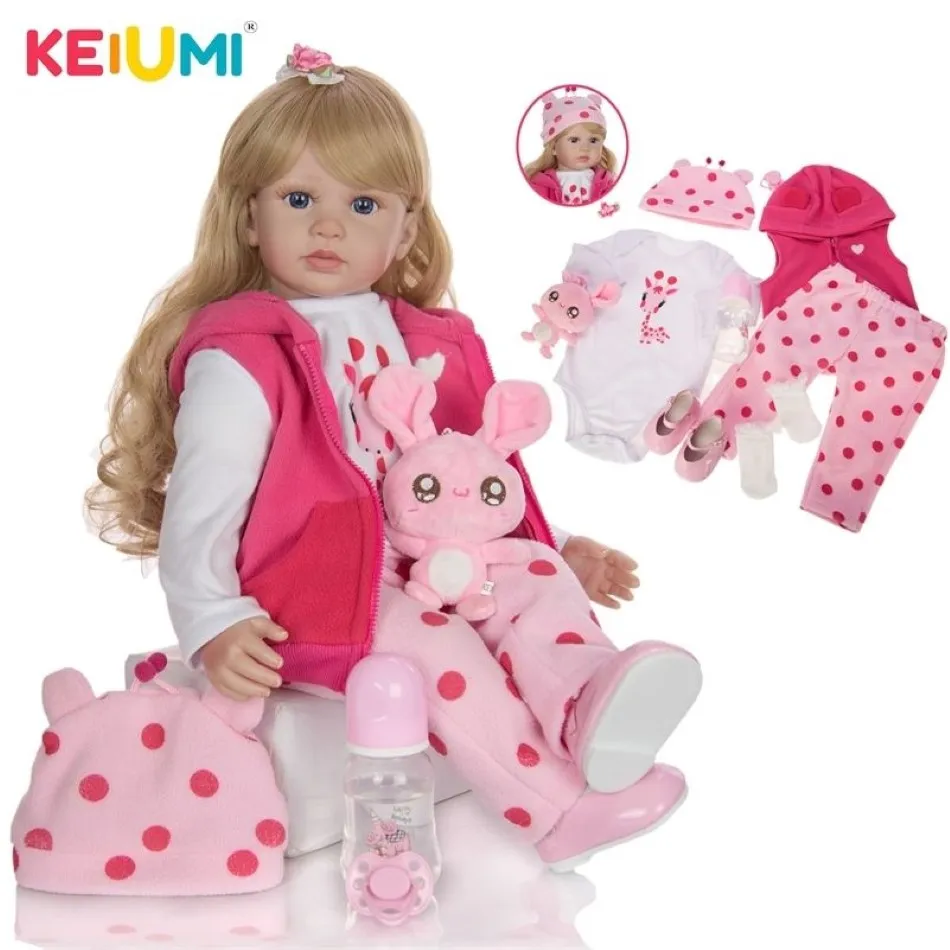 KEIUMI 24 Inch Lovely Reborn Baby Dolls 60 cm Soft Cloth Body Vinyl Gold Curls Baby Doll Reborns Toys For Children's Day Pres304h