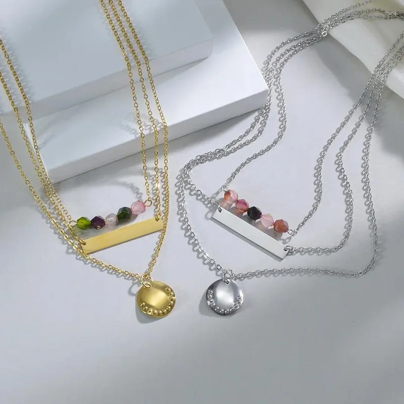 Hänghalsband Anpassade namn graverade rostfritt stål natursten kedja smycken för kvinnors alla hjärtans dag gåvor