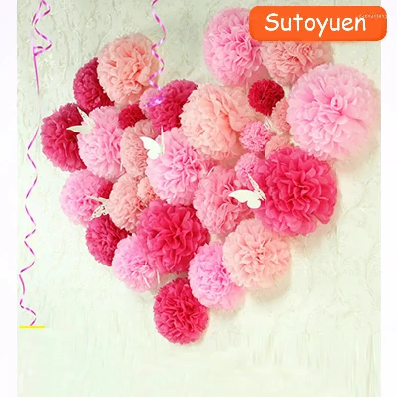 Dekorativa blommor 100 st 8 "(20 cm) Pom Poms Ball Tissue Paper Flower Balls 30 färger tillgängliga bröllop Woodland Party Decorations