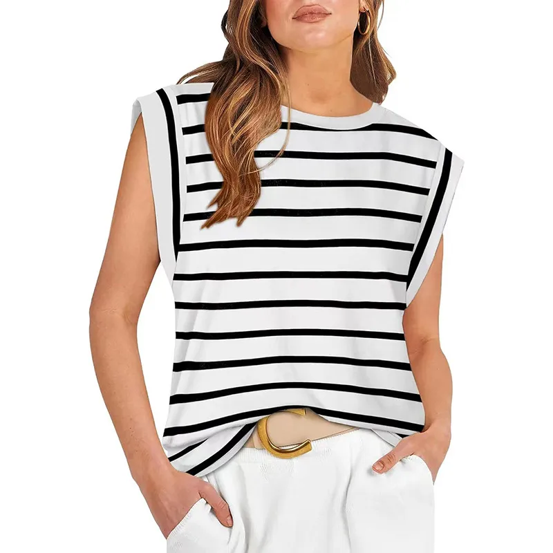 2024 Designer Summer Women's T-shirt T Skjortor Skjorta Tees Loose Solid Stripe Round Neck Ny Short Sleeve Tops Klädkläder