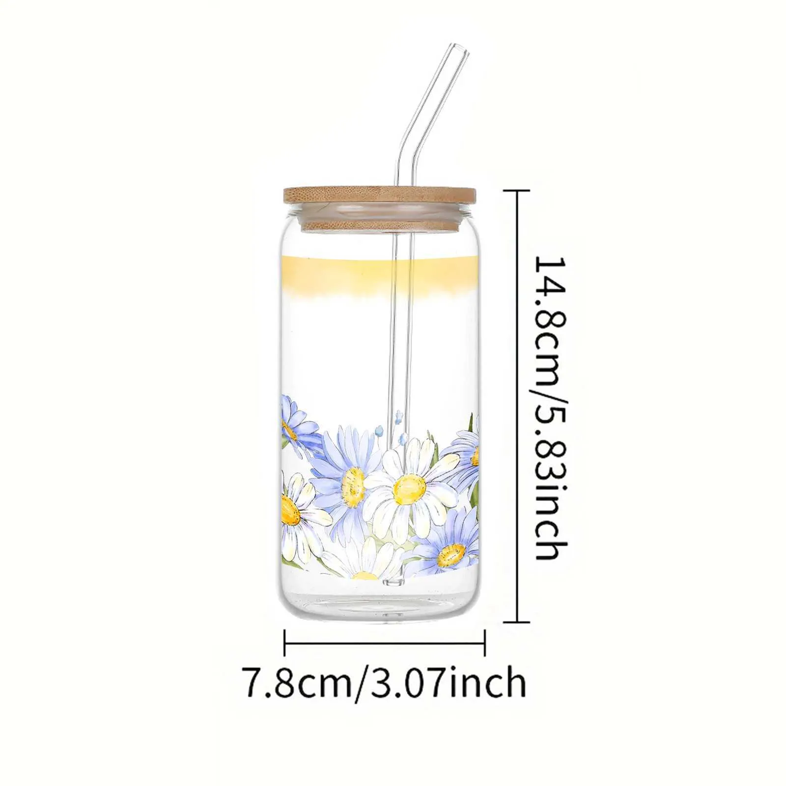 Tumblers Blue Daisy 3d Print 16oz Glass Cup Mason Can Water Bottles With Bamboo Lid Straw Drinking Soda Ice Coffee For Gift H240425