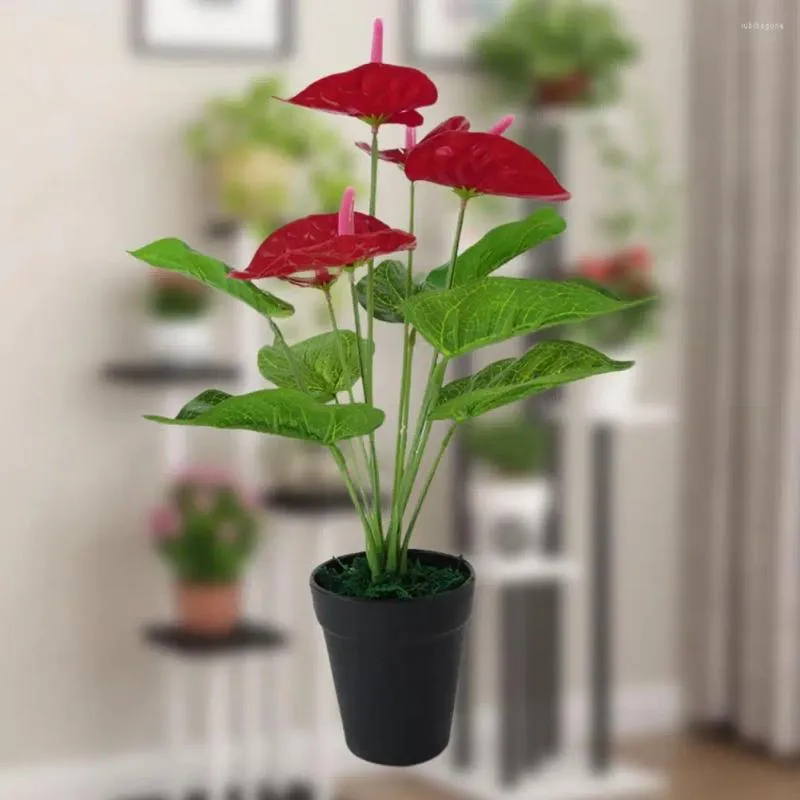 Dekorativa blommor Vackra plast Anthurium Flower Green and Red Easy Shaping Home Decor Artificial For Office