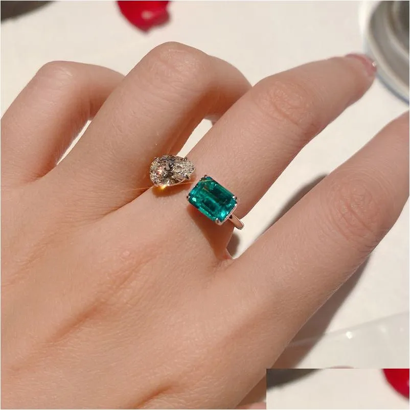 Rings Charm Emerald Dimaond Promise Ring 925 Sterling Sier Engagement Band For Women Bridal Jewelry Gift Drop Delivery Otgeh