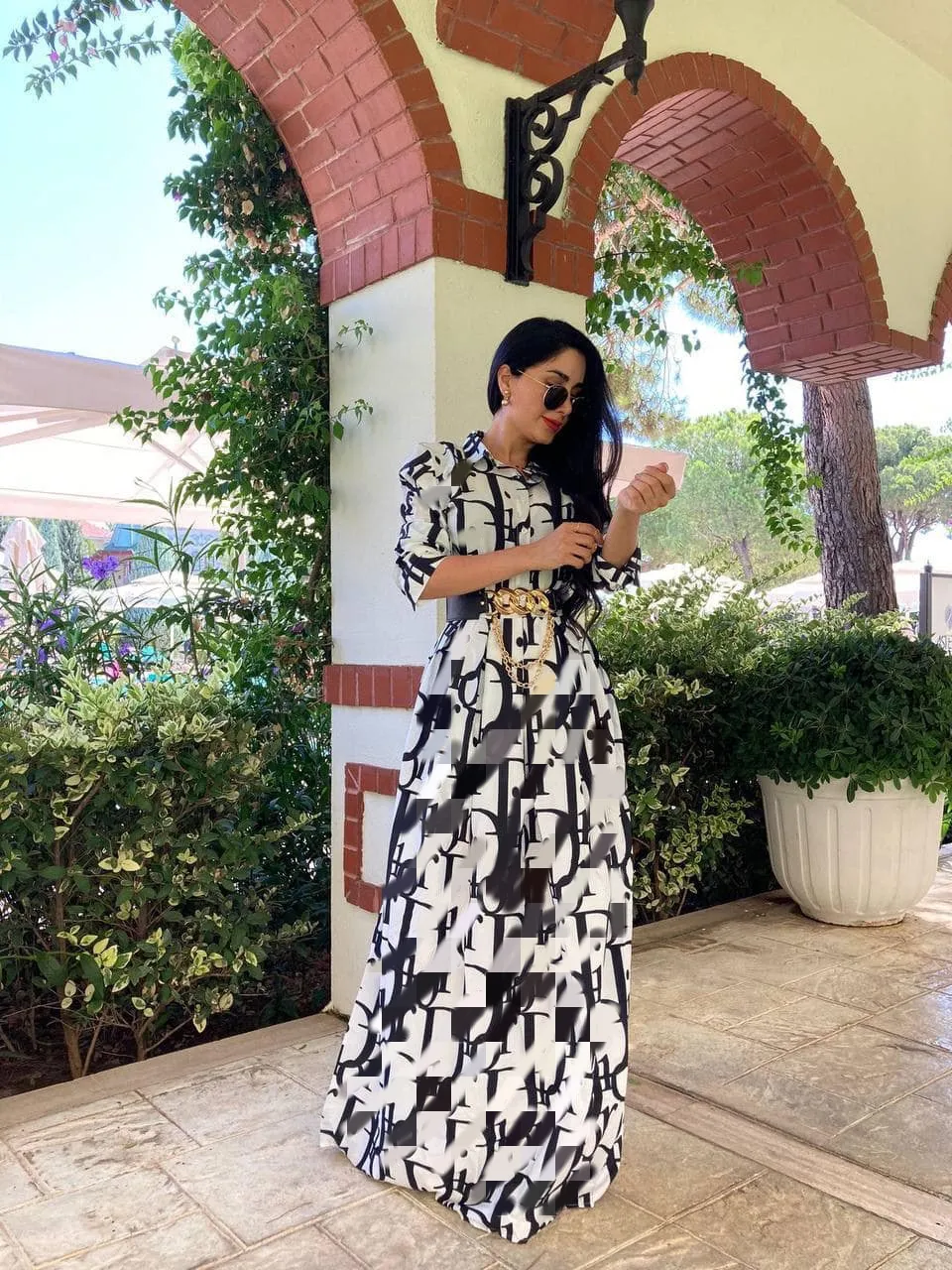 designer shirt dresses Women High Quality Designer Casual Long Sleeve Big Swing Long Dress With Sashes Spring Summer Womens Luxury Brand Dress Size:100cm Table + 30cm Sideboard + 50cm Sideboard A delicate fawn motif PRINTED DRESS Mother of the Bride Maxi dress