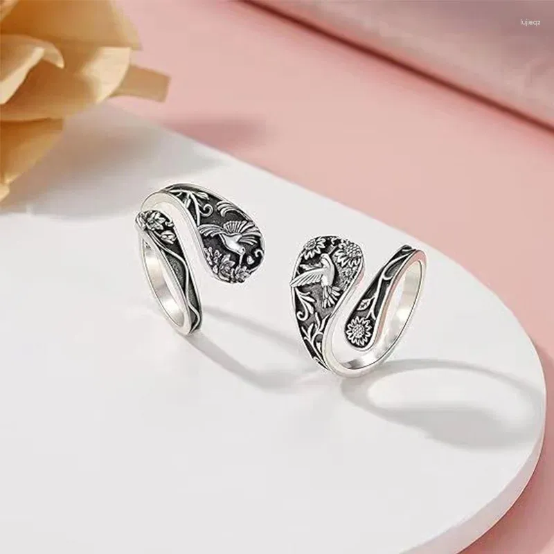 Clusterringe Vintage Hummingbird Löffel Verstellbarer Ring Sonnenblumen Victorian Style Silber Farbe Frauen Geburtstag Schmuckzubehör Accessoires