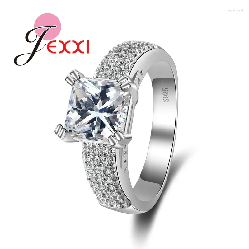 Cluster Rings Elegant White Cubic Zirkon Crystal Wedding For Women 925 Sterling Silver Fashion Finger Ring Bijoux Engagement