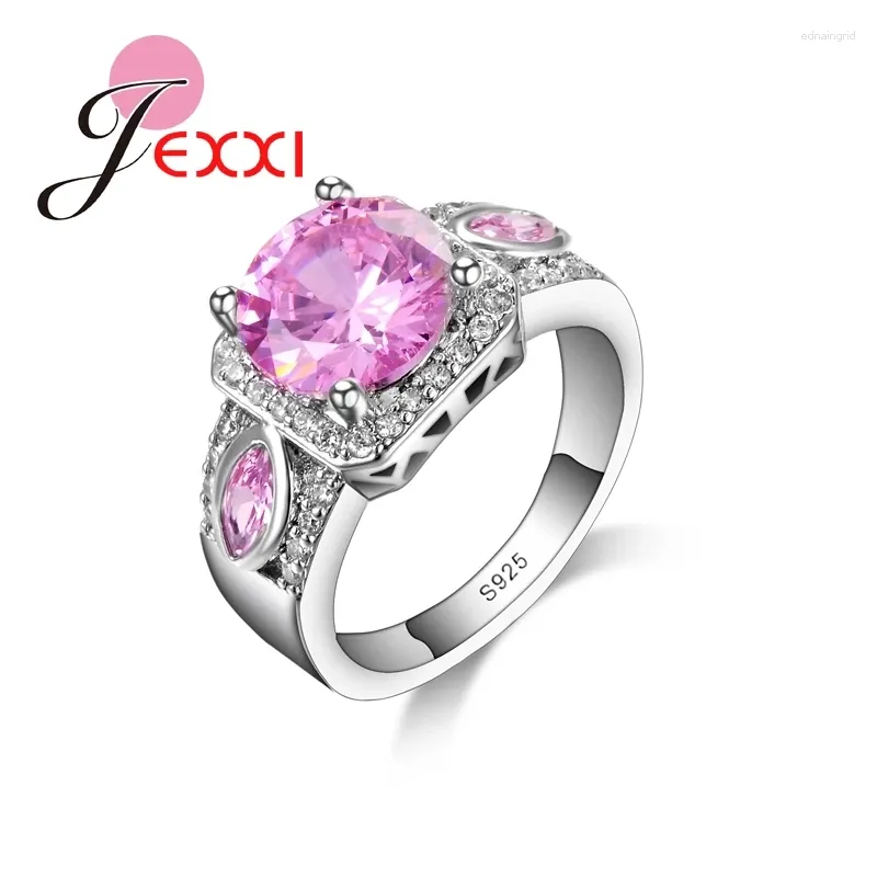 Clusterringe Pink Top Quality Österreichische Kristall Frauen Engagement Hochzeit Finger Ring 925 Sterling Silber Schmuck Großhandel Großhandel