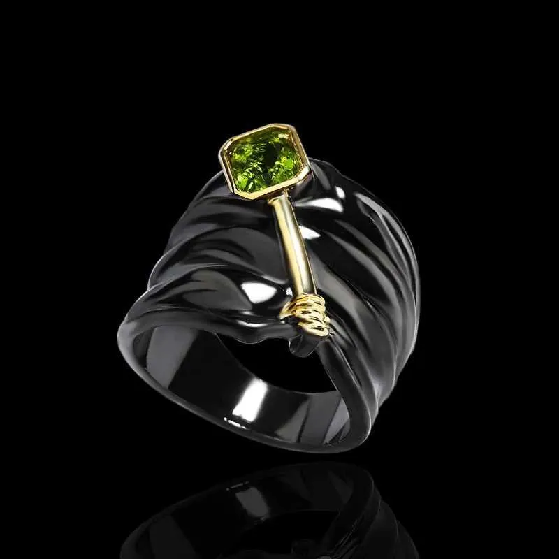 Pierścienie zespołu 925 Srebrny dwukrotny inkrustowany topaz zielony pierścionek cyrkon Specjalny projekt czarny złotą biżuterię zaręczynową H240425