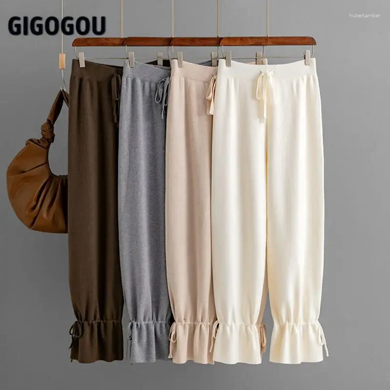 Women's Pants GIGOGOU Drawstring Knitted Women Harem Elastic High Waist Solid Peg Leg Workwear Carrot Trouser Joggers