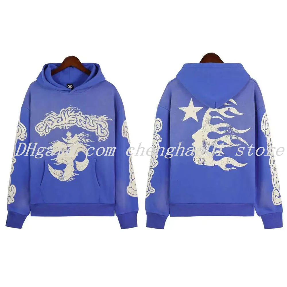 Rock Hip Hop Street Hoodies Conjunto de chamas lavadas letra de chama com capuz Homens Mulheres Hell Star Sweatshirts Capuz de trajes de trajes de traje de traje ao ar livre 3399