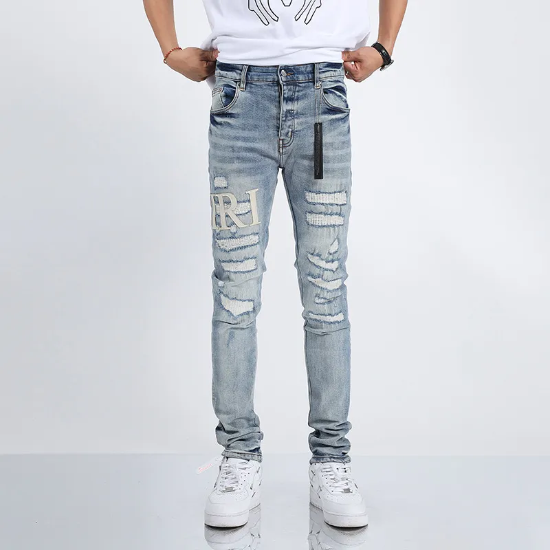 Jeans de marca roxa jeans jeans ksubi jeans americanos high street blue patch 2024 nova tendência de moda jeans de alta qualidade