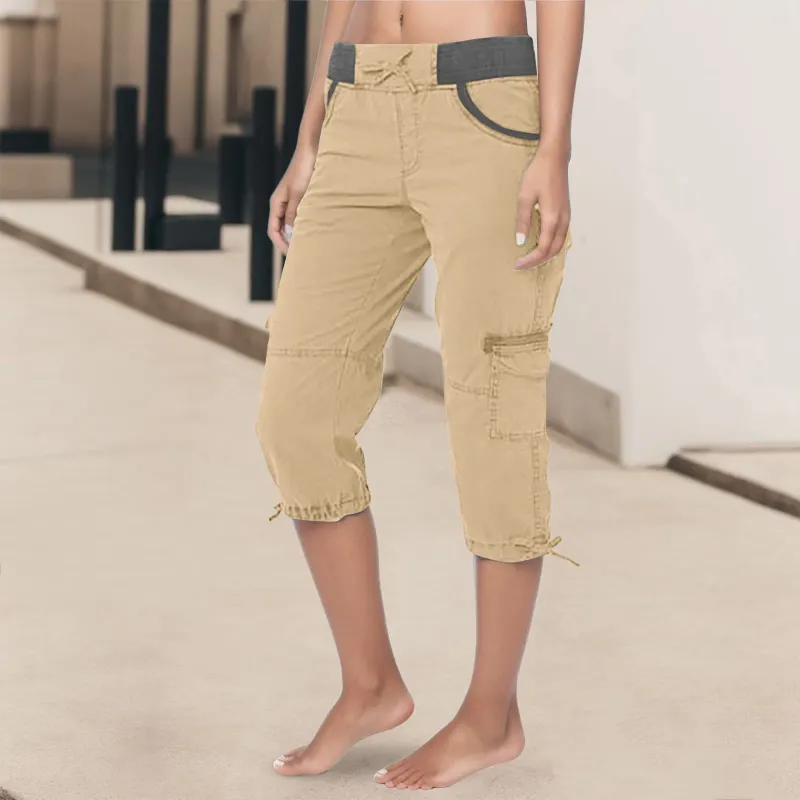 Shorts High Tailled Cargo Pants voor dames Zomer Casual katoen en linnen los dunne brede pijpen Slim Fit vrouwelijke broek