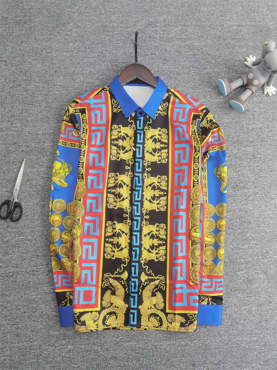 New Luxury Shirt designer Fashion Slim Fit Long sleeved Polo Brand designer shirt Crocodile Skin Printed Twist button shirtPPPP2222