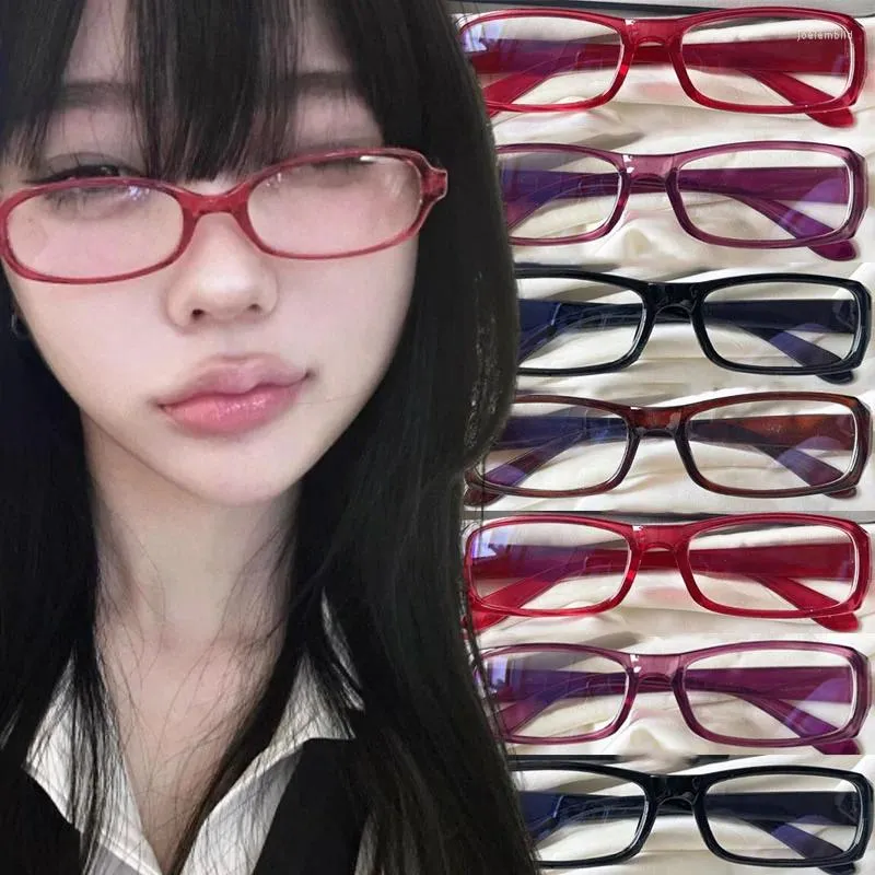 Sunglasses 2024 Kroean Harajuku Square Glasses Frame Women No Makeup Fashion Anti-blue Men Contrasting Cute Decorative