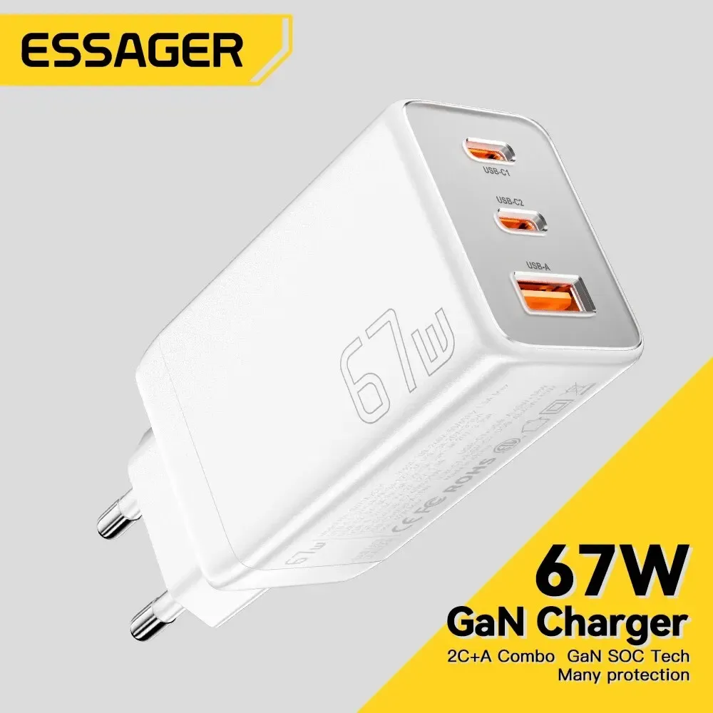 Laddare Essager 67W GAN USB Typ C -laddare för bärbar dator 45W 25W PD QC 3.0 Snabbladdning för MacBook Xiaomi Samsung iPhone14 13 Telefonchagrar