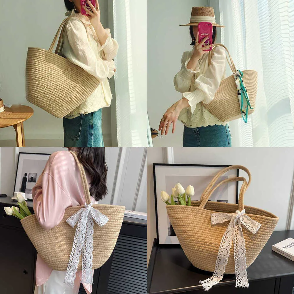 Beach Bags Ladies Single Shoulder Cotton Bag Women's Large Capacity Woven Grass Tote Vacation Summer