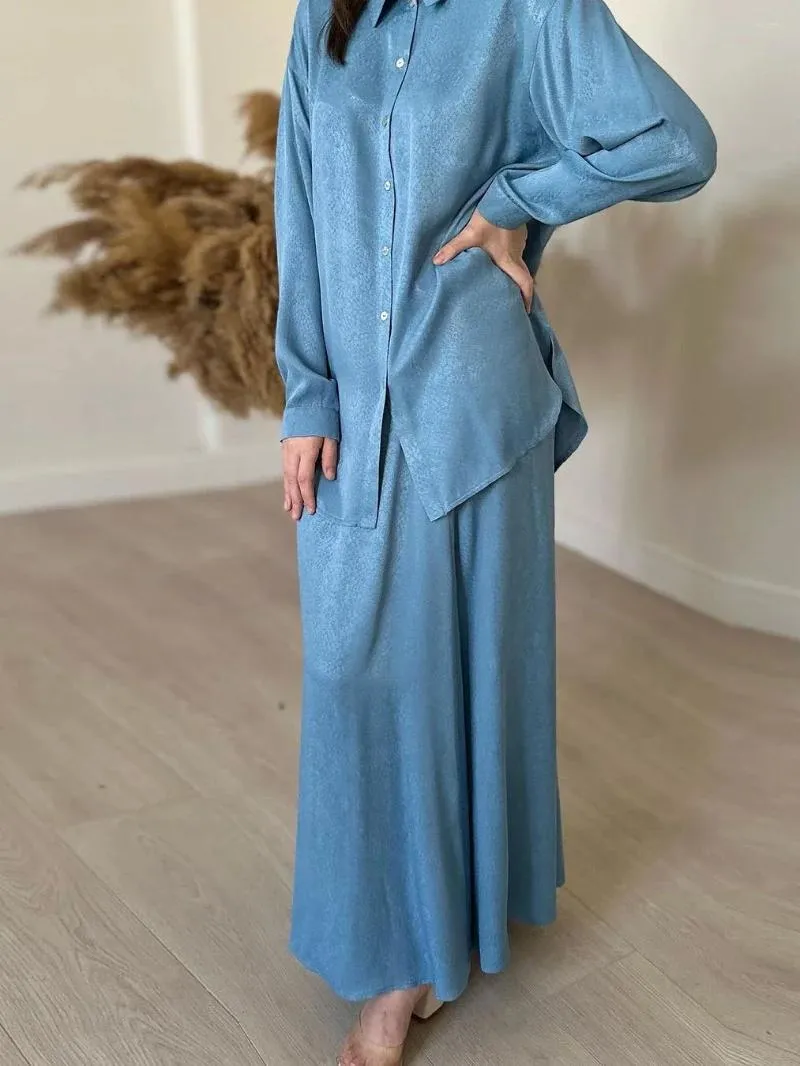 Abbigliamento etnico Ramadan a due pezzi Set di pantaloni camicia Donne musulmani camicetta musulman ensembles marocchina abito islamico kaftan