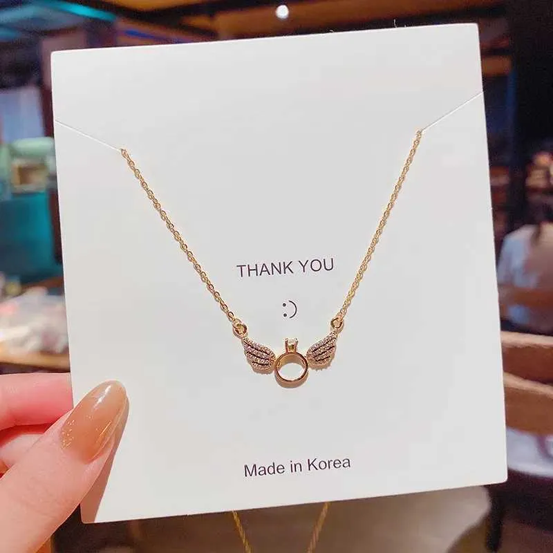 Pendant Necklaces Fashion Angel Lovely Necklace Simple and Small Wings Advertisement Ring Collar Chain Girl Gift_voghion.com
