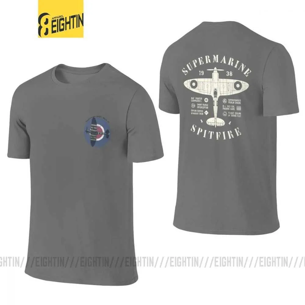 Herr t-shirts vintage jaktplan supermarin spitfire män t shirt fram bakifrån två sidor flygplan flygplan tee kort ärm t-shirts bomull t240425