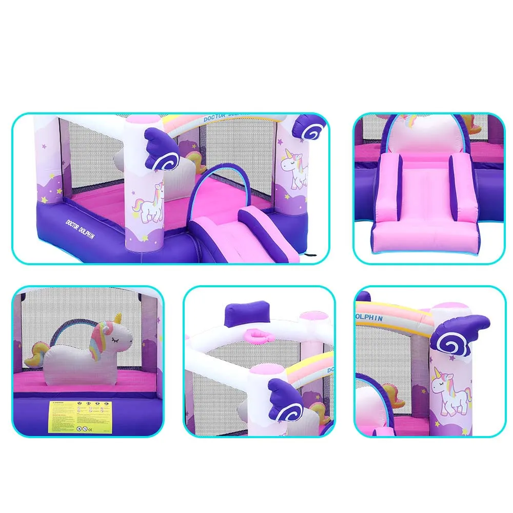 Unicorn Inflatable Playhouse Kids Indoor Jumping Castle Bounce House with Slide Ball Pit Toys Fun Outdoor Jumper Kids Party Entertainment Bouncer Slide Combo Yard