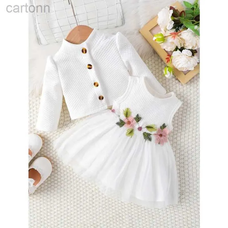 Girl's Dresses Baby Girls Clothes Top and Dress Spring and Winter Outfit Appliqu Princess Dress + Long Sleeve Jacket Baby Set 5-day Shipping d240425