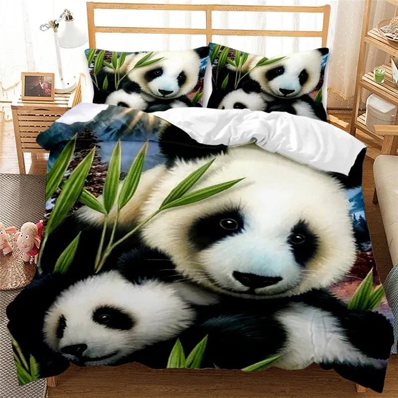 sets Panda Tiger Bedding Set 3D Printed Animal Duvet Cover Twin Full Queen King Double UK Supking Sizes Bed Linen Pillowcase