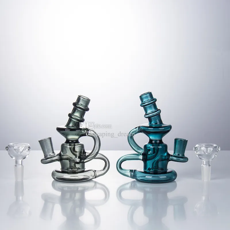 GB008 Glass Water Bong Około 13,5 cm Wysokość Recyklowna przepływ powietrza DAB Rig Palanie Rura Bubbler 14 mm męska kopuła szklana miska