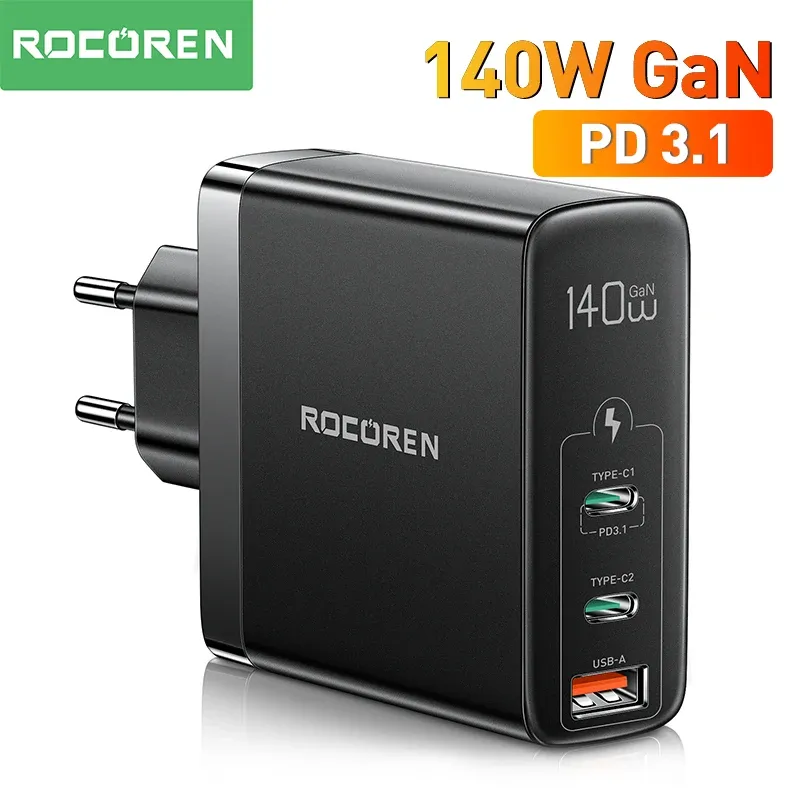 Forets Rocoren 140W Mutiport USB Charger PD 3.1 Charge rapide 4.0 QC 3.0 Type C Charge rapide pour Book Pro iPhone 14 Xiaomi Samsung