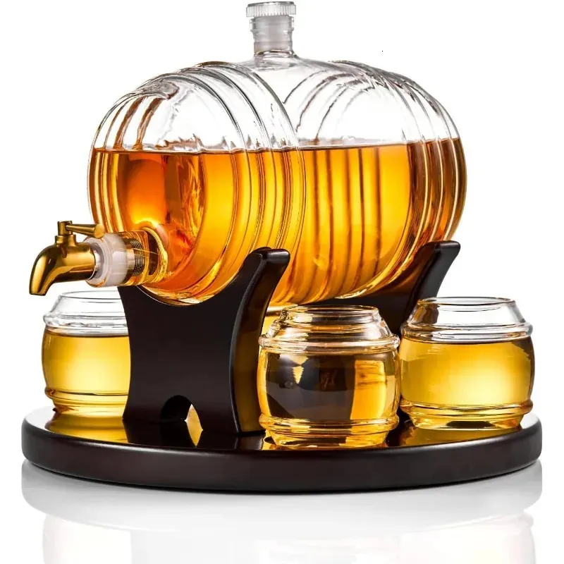 Whiskey Barrel Decanter Set Liquor Dispenser Birthday Valentines Day Gifts Ideas for Men Husband 1350ML with 4 240420