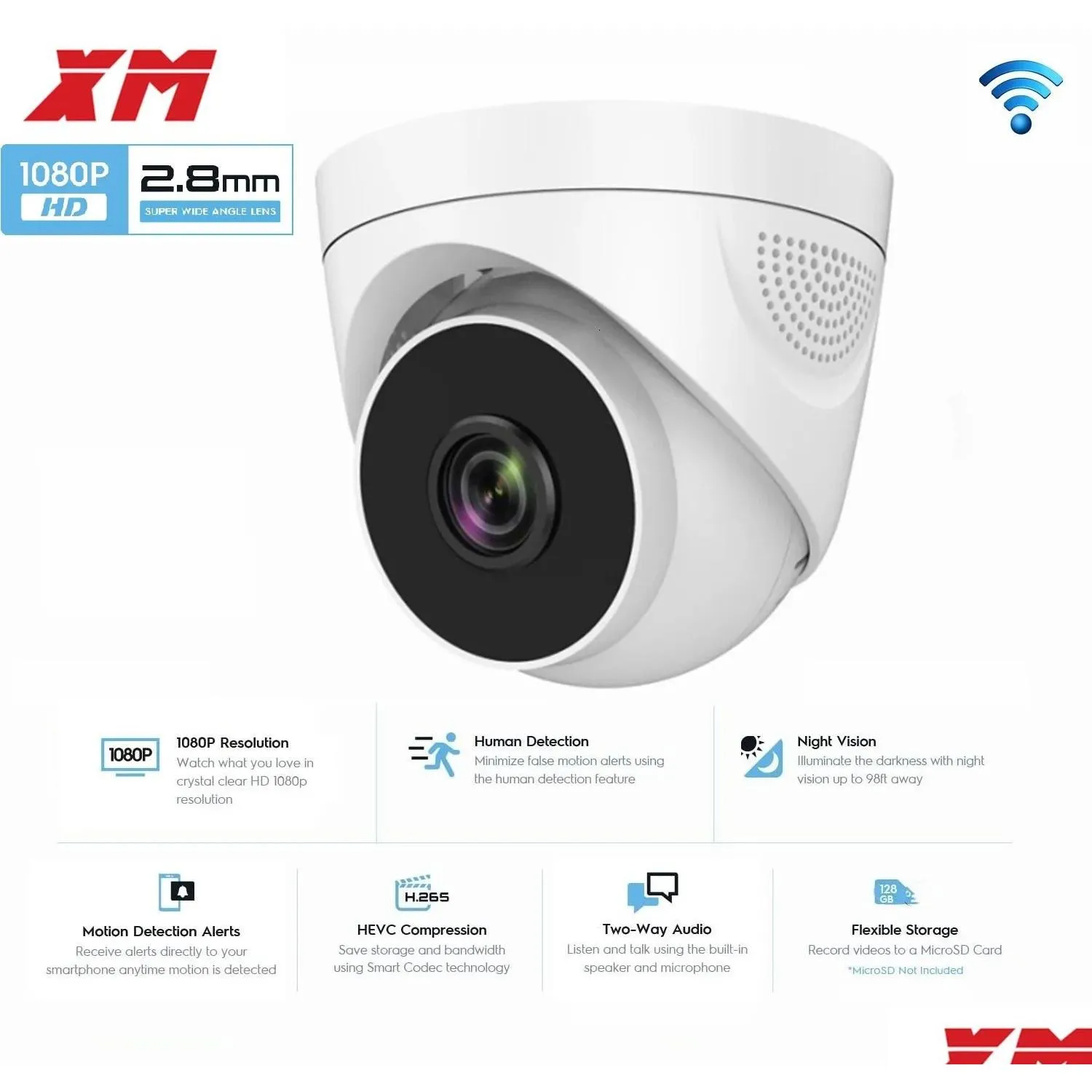 Bullet-Kameras 1080p WiFi-Überwachungskamera 2MP Dome Indoor Wireless IP Supports Zwei-Wege-Gesprächs-Home-Videoüberwachungssystem 240126 Drop OTDMV