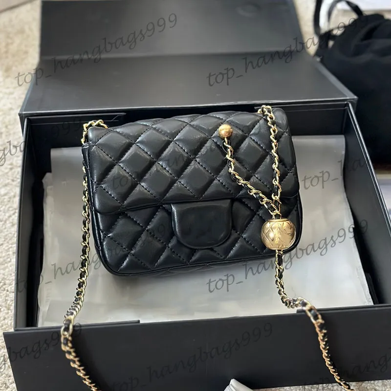 18 cm/20 cm Bola de oro de piel de oro negro Mini Flap Square Bolsas acolchadas Fanny Purse Matelasse Crossbody Crossbody Diamond Lattice Messenger Messen