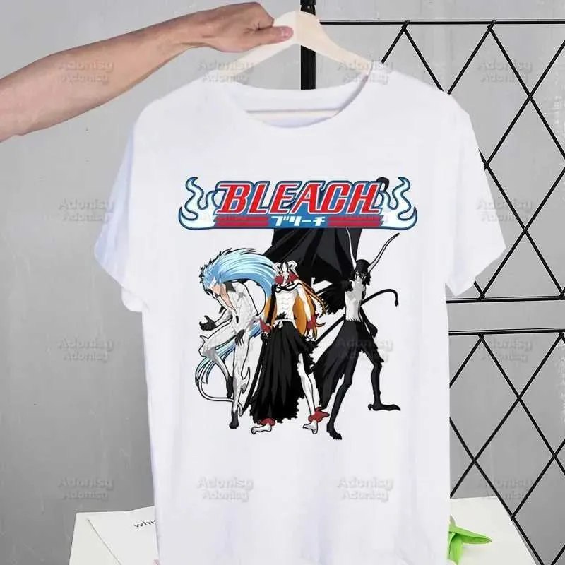 T-shirts masculins Bleach anime kurosaki ichigo japonais t-shirt hommes rétro tops lavés ts tshirt harajuku strtwear hip hop mâle t-shirts t240425