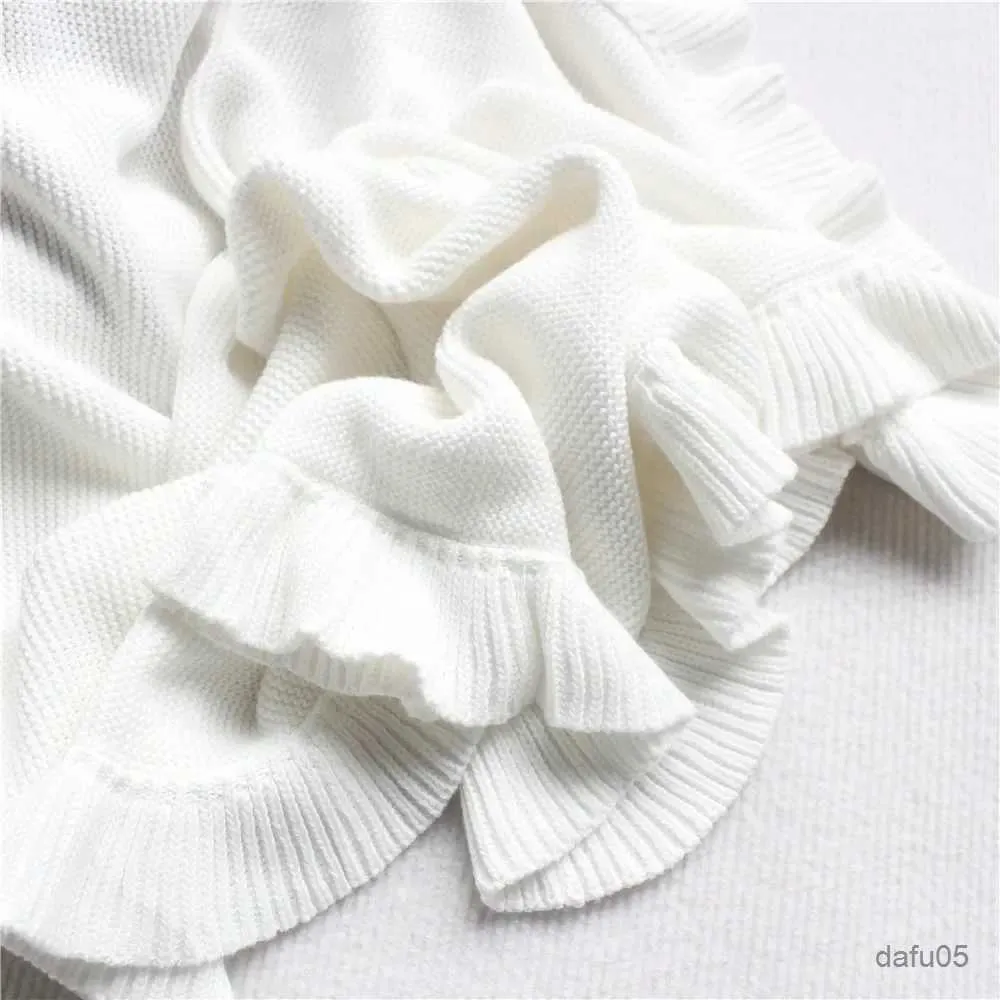 Filtar svängande stickade baby filtar nyfödda ruffle swaddle wrap filtar småbarn spädbarn sängkläder täcke bomull nyfödd korg barnvagn swaddle