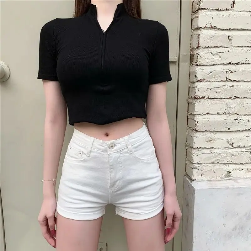 Kvinnors shorts 2024 hög midja jean stretch kvinnor en linje sexig mini y2k denim vita byxor kort wrap höft sommar jorts svart