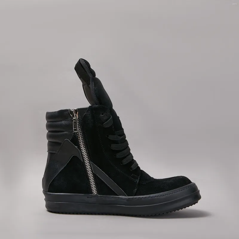 Casual Shoes Brand Men Shoe High Top Street Women Sneaker Quality Black Leather Geobasket Fashion Thick-sole Zip Luxury Ankle Boot