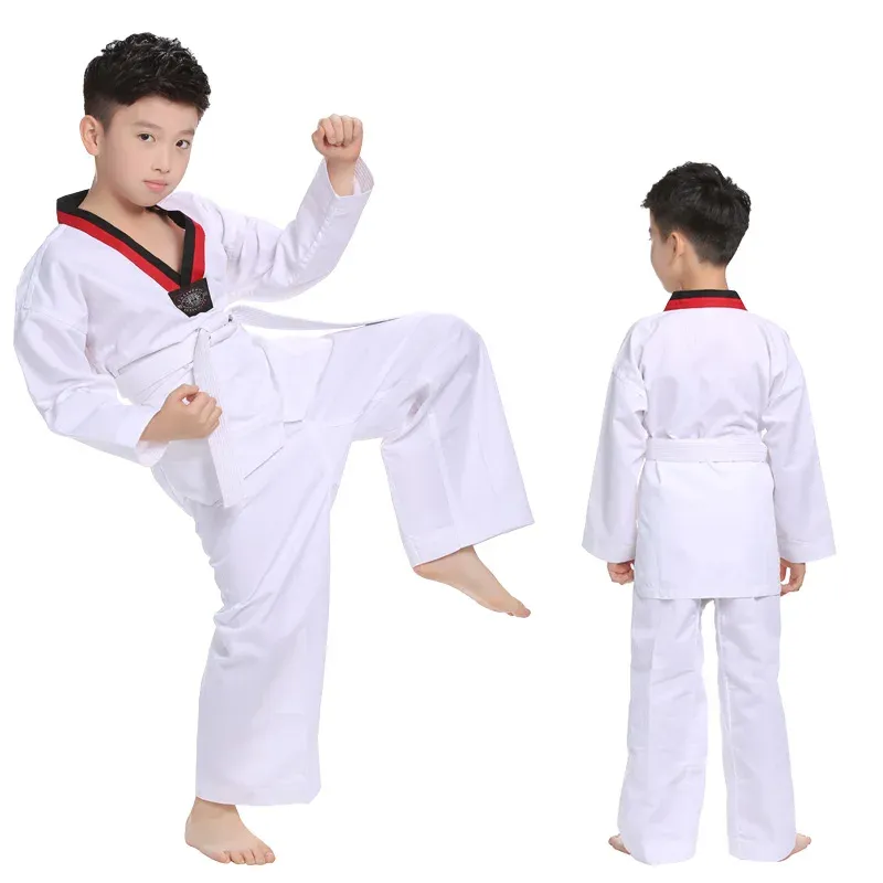 Produits White Taekwondo Karate Uniforme Belt Suit TKD Dobok Taekwondo Vêtements Unisexe Enfants Adulte Judo Sports Team Training Performance