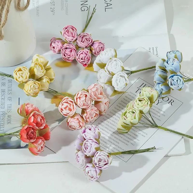 Flores decorativas 30 piezas de 2 cm té de seda rosa brote handmake flor artificial ramo decoración de boda diy coronas de recortes de recortes