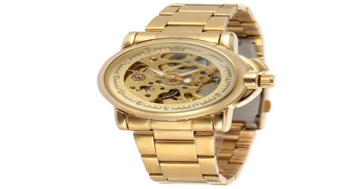 Luxury Gold Femmes Automatic Motchical Watchs Fashion Fashion en acier inoxydable Corloge des dames Crystal Hollow Skeleton Watch Saati 20113911942