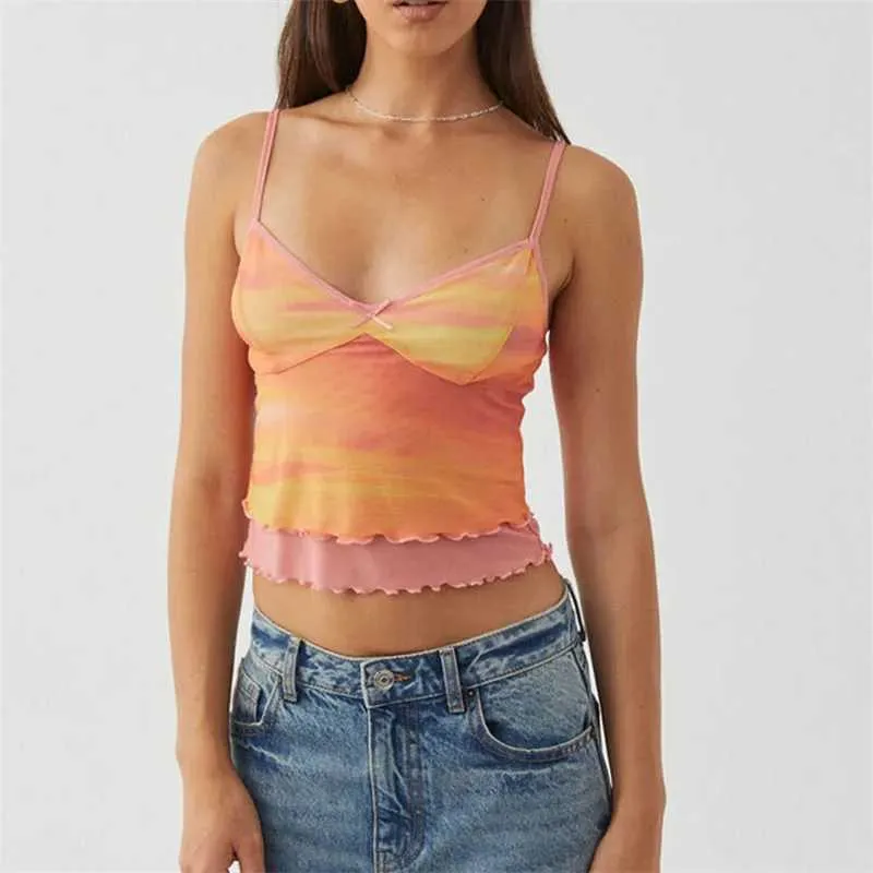 Tanques de mujer Camis Xingqing Y2K Crop Top Women Summer Ropa Tie Dye/Butterfly Spaghetti Strap Camisole Camisole 2000s Strtwear Y240420