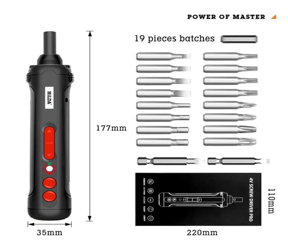 4V Power Tools Mini Cordless LED -belysning Hållbar elektrisk skruvmejsel Ställ in USB -uppladdningsbar bärbar med BIT254K1616680