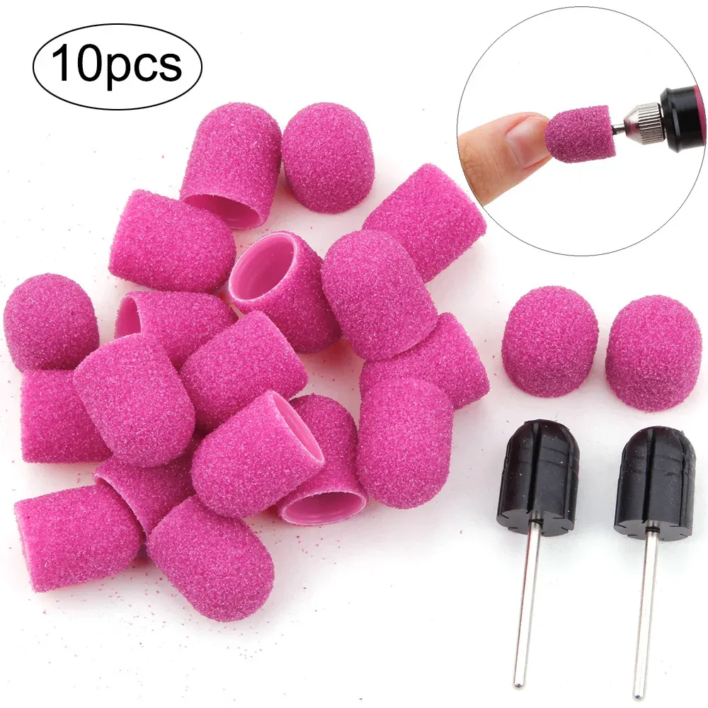 Bits 10Pcs Sanding Caps Rubber Mandrel Nail Art Drill Bit Cutter Sanding Bands Manicure Pedicure File Electric Nail Drill Foot Care