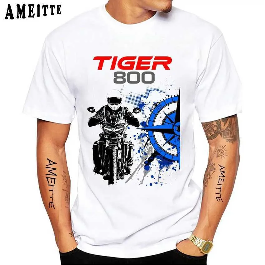 T-shirts masculins Tiger 800 900 1050 1200 GS Adventure Moto T-shirt Nouvel été Men T-shirts Motorcycle Sport Riding White Casual Boy Rider TS T240425